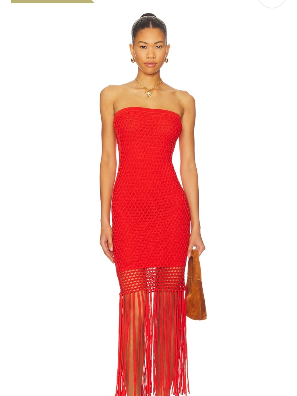 Strapless Red Crochet Fringe Dress